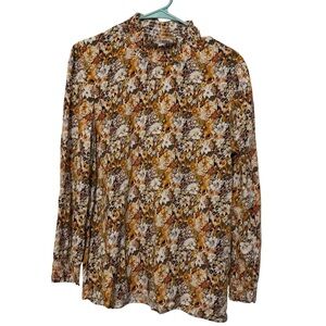 Women’s Floral Long Sleeve Smocked Neck Blouse – Size Large